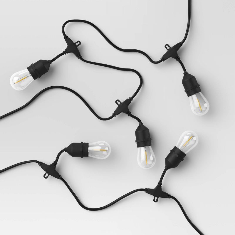 slide 1 of 4, 10ct LED Drop Indoor Outdoor Café String Lights Clear Bulbs with Black Wire - Threshold™: UL Listed, Shatterproof, Electric Powered, 10 ct