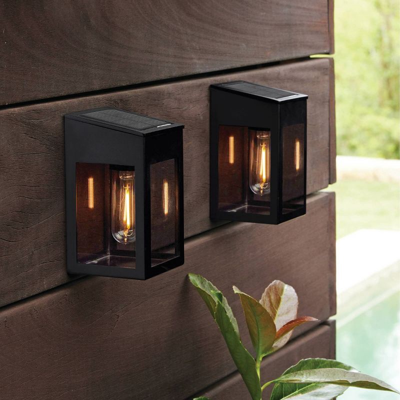 slide 2 of 3, 2pk Window Lantern Vintage Deck Solar LED Outdoor Path Lights Matte Black - Threshold™: Automatic Illumination, Weather-Resistant, 2 ct