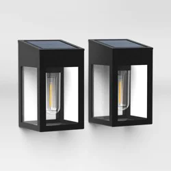2pk Window Lantern Vintage Deck Solar LED Outdoor Path Lights Matte Black - Threshold™: Automatic Illumination, Weather-Resistant