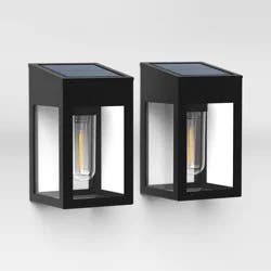 2pk Window Lantern Vintage Deck Solar LED Outdoor Path Lights Matte Black - Threshold™: Automatic Illumination, Weather-Resistant