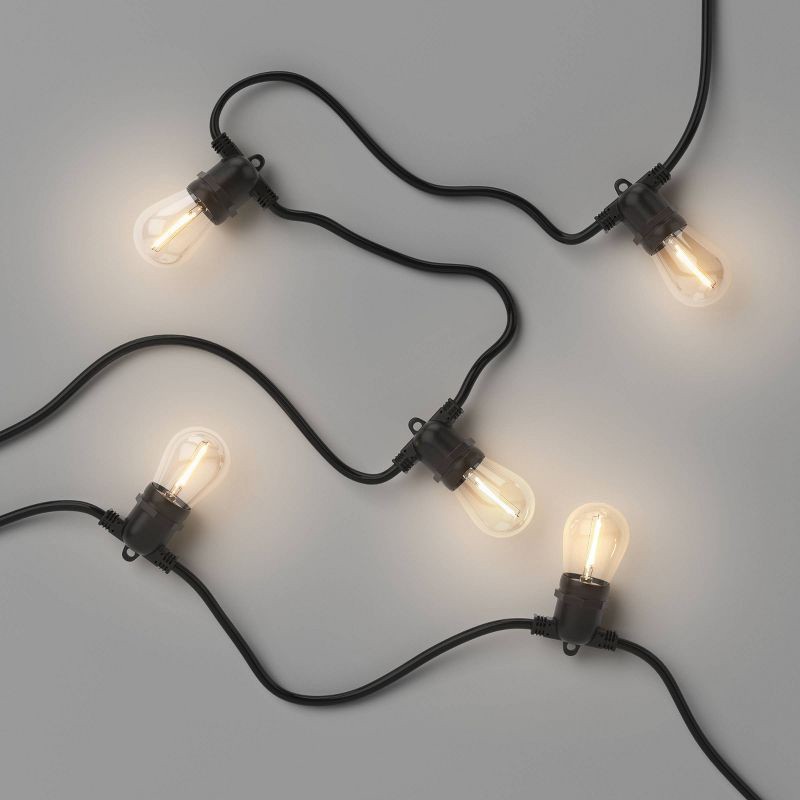 slide 3 of 4, 10ct LED Non-Drop Indoor Outdoor Café String Lights Clear Bulbs with Black Wire - Threshold™: UL Listed, Electric Patio Lighting, 10 ct