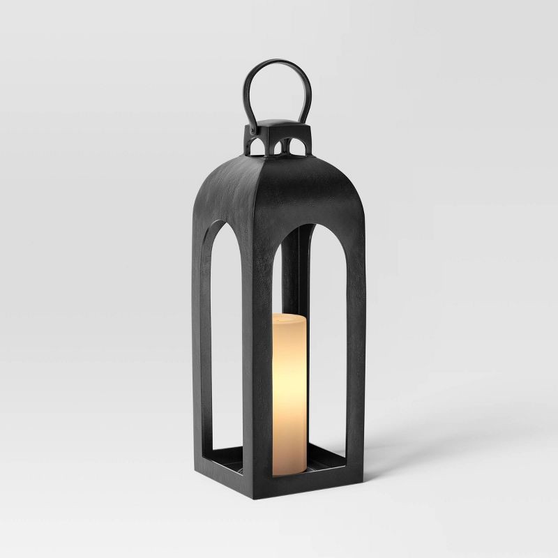 slide 3 of 5, 22.5"x7.7" Pillar Cast Aluminum Outdoor Lantern Candle Holder Black - Threshold™, 1 ct