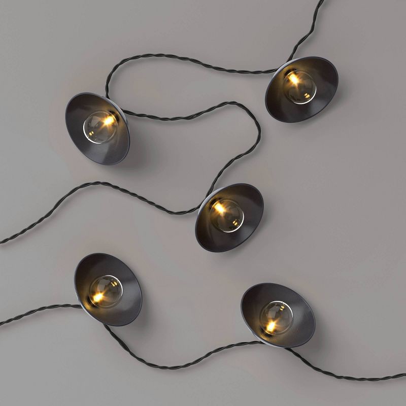 slide 3 of 4, 10ct LED Gray Hood Indoor Outdoor Lantern String Lights Clear Bulbs with Black Wire - Threshold™, 10 ct