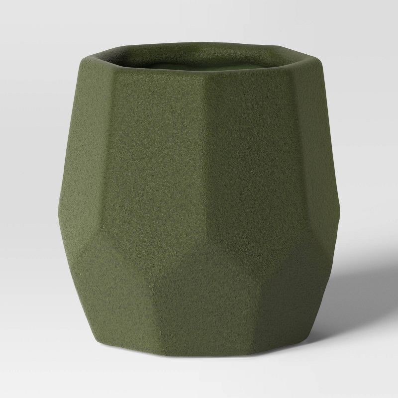 slide 1 of 4, Geared Geometric Ceramic Indoor Outdoor Planter Pot Green 5.94"x5.94" - Threshold™, 1 ct