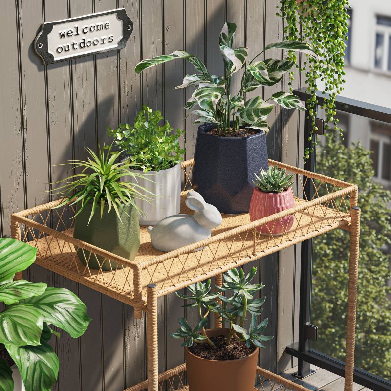 slide 2 of 4, Geared Geometric Ceramic Indoor Outdoor Planter Pot Blue 7.87"x7.87" - Threshold™, 1 ct