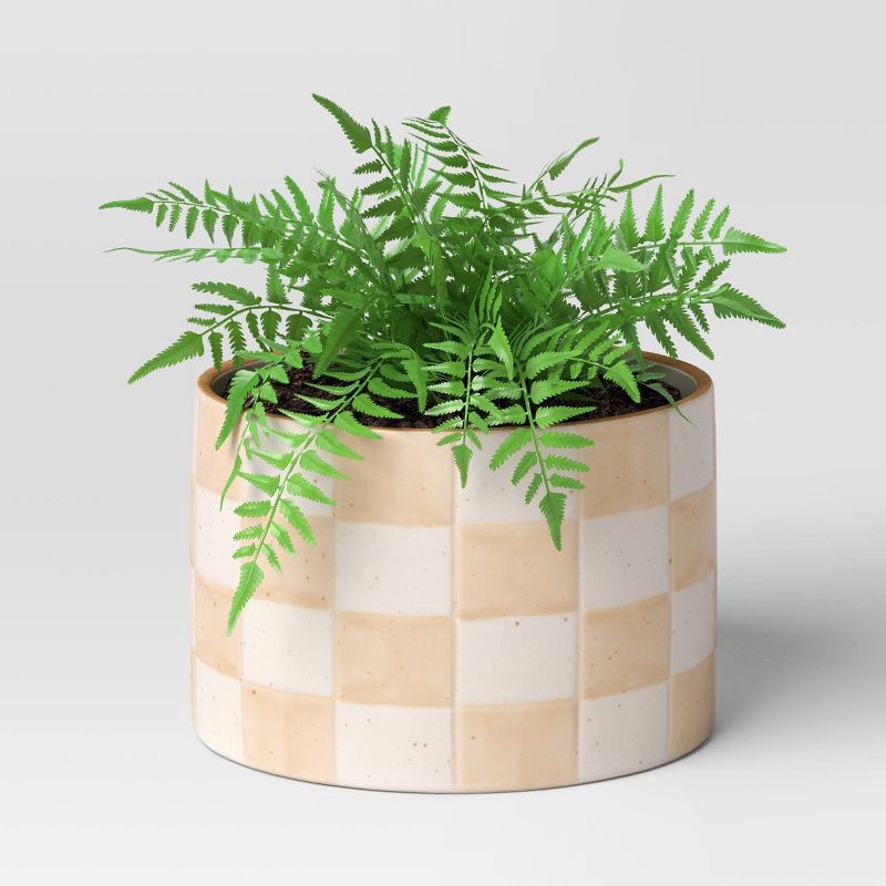 slide 3 of 4, Checker Stoneware Indoor Outdoor Planter Pot Ivory 5.88"x5.88" - Threshold™, 1 ct