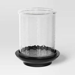 Threshold designed w/Studio McGee 12"x11" Pillar Glass Indoor Outdoor Lantern Candle Holder with Cast Metal Base Black - Threshold™ designed with Studio McGee
