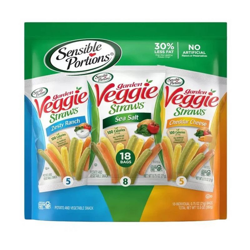 slide 1 of 7, Sensible Portions Veggie Straws Variety Pack - 18ct/13.5oz, 18 ct; 13.5 oz