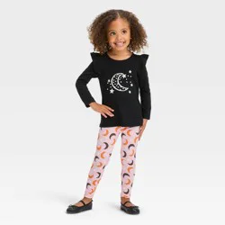 Toddler Girls' Moon 'Glow in the Dark' Long Sleeve Top & Leggings Set - Cat & Jack Black 4T