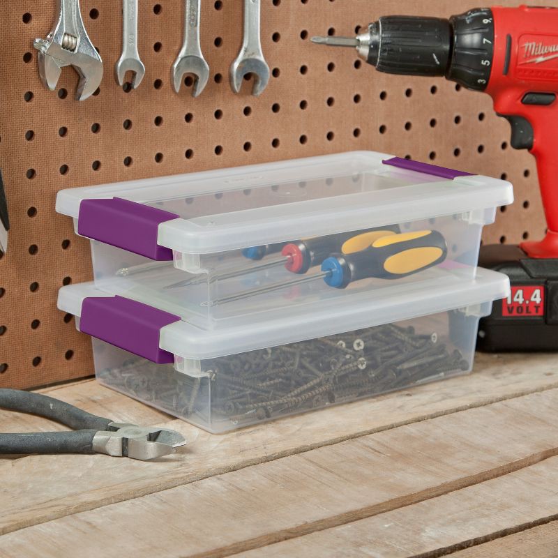 slide 2 of 10, Sterilite 1.9qt Purple Latch Box Clear: Plastic Storage Bin with Lid, Portable, Stackable, Built-In Handles, Universal Use, 1.9 qt