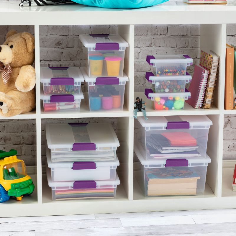 slide 4 of 10, Sterilite 1.9qt Purple Latch Box Clear: Plastic Storage Bin with Lid, Portable, Stackable, Built-In Handles, Universal Use, 1.9 qt