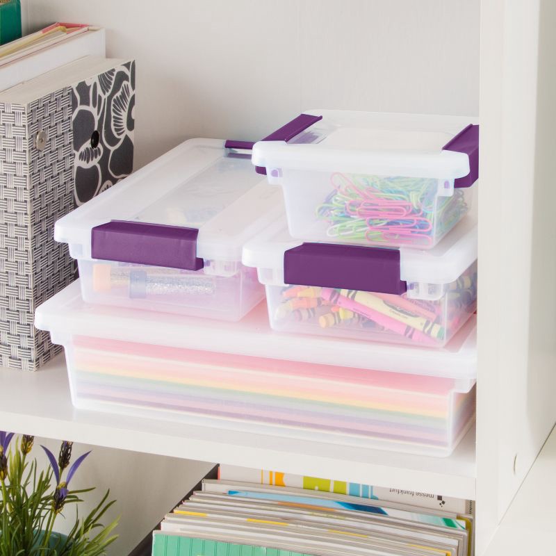 slide 6 of 10, Sterilite 1.9qt Purple Latch Box Clear: Plastic Storage Bin with Lid, Portable, Stackable, Built-In Handles, Universal Use, 1.9 qt