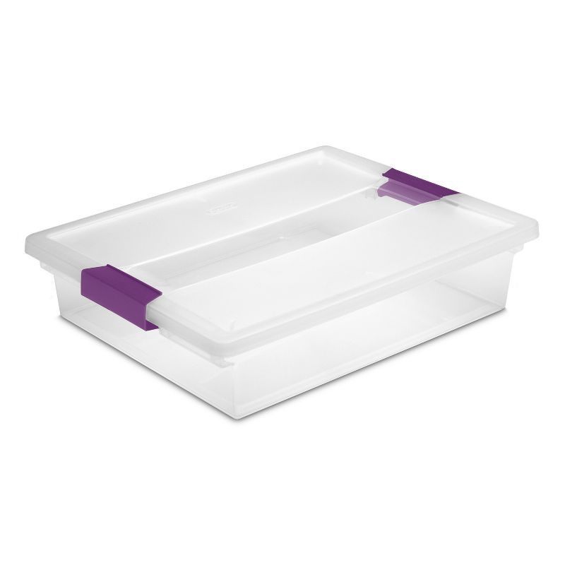 slide 1 of 3, Sterilite 5.8qt Purple Latch Box Clear: Plastic Storage Bin with Lid, Portable & Stackable, Universal Container, 5.8 qt