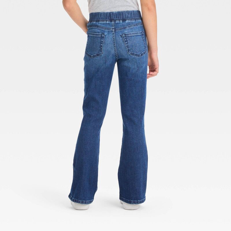 slide 2 of 3, Girls' Mid-Rise Pull-On Flare Jeans - Cat & Jack™ Medium Wash 5: Lightweight Denim, Elastic Waist, Solid Pattern, Below Knee Length, 1 ct