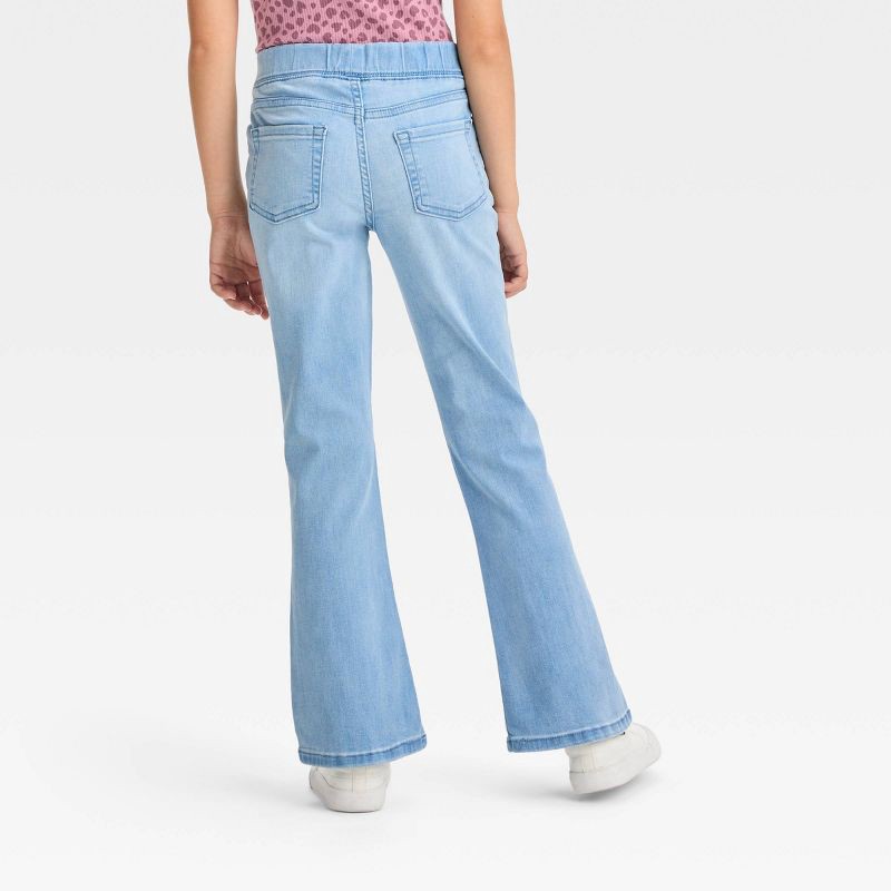 slide 2 of 3, Girls' Mid-Rise Pull-On Flare Jeans - Cat & Jack™ Light Wash 5: Denim, Elastic Waist, Back Pocket, 1 ct