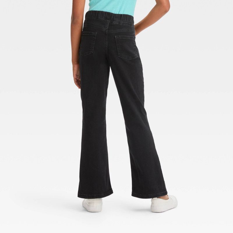 slide 2 of 3, Girls' Mid-Rise Pull-On Flare Jeans - Cat & Jack™ Black 16: Lightweight Denim, Elastic Waist, Solid Pattern,, 1 ct