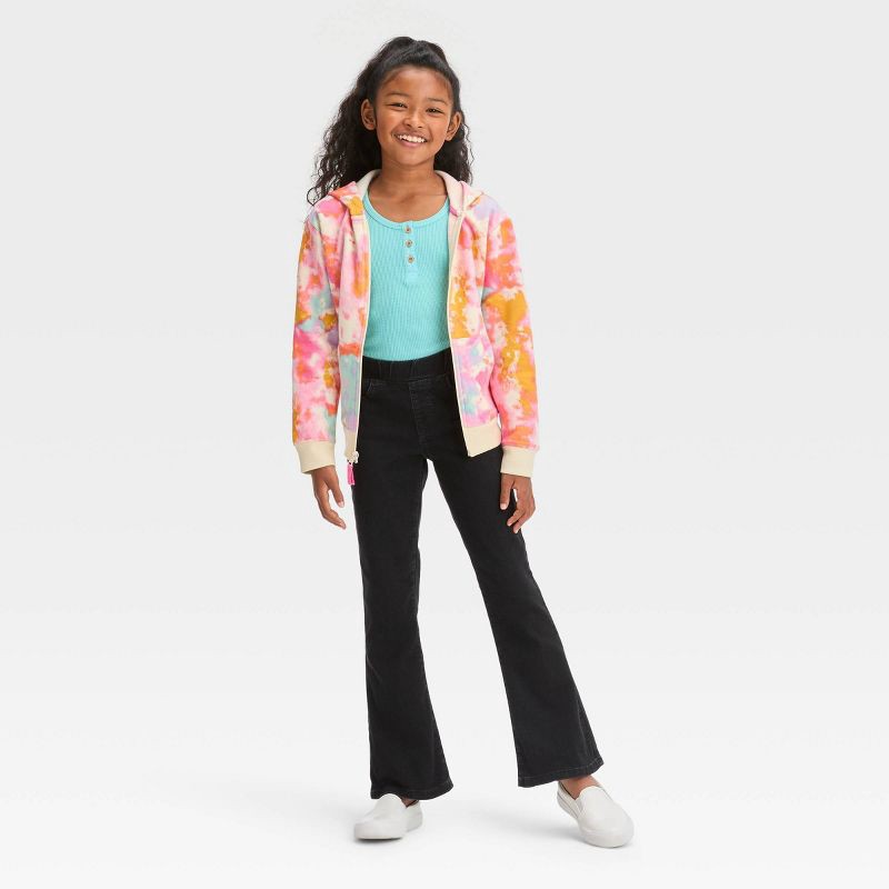slide 3 of 3, Girls' Mid-Rise Pull-On Flare Jeans - Cat & Jack™ Black 16: Lightweight Denim, Elastic Waist, Solid Pattern,, 1 ct