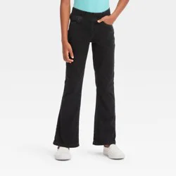 Girls' Mid-Rise Pull-On Flare Jeans - Cat & Jack™ Black 16: Lightweight Denim, Elastic Waist, Solid Pattern,
