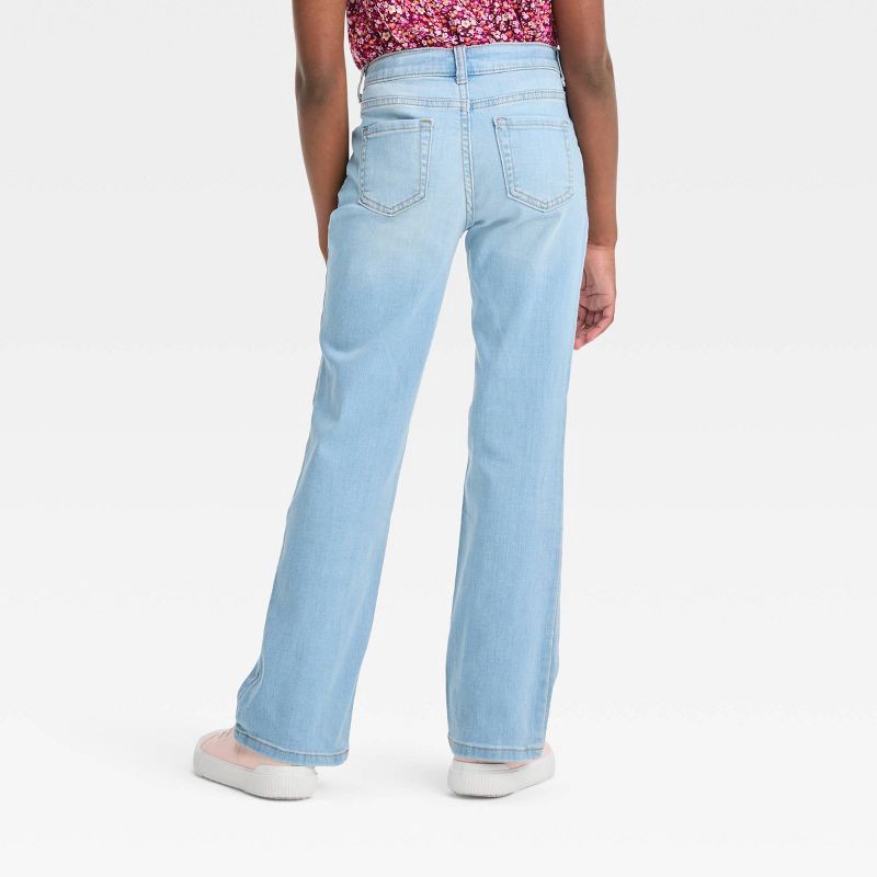 slide 2 of 7, Girls' Mid-Rise Bootcut Jeans - Cat & Jack™ Light Wash 6: Adjustable Waist, Denim Stretch, Full Length, 1 ct