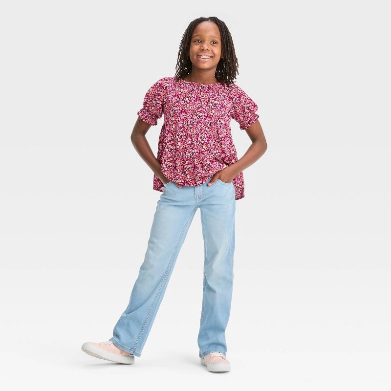slide 3 of 7, Girls' Mid-Rise Bootcut Jeans - Cat & Jack™ Light Wash 6: Adjustable Waist, Denim Stretch, Full Length, 1 ct