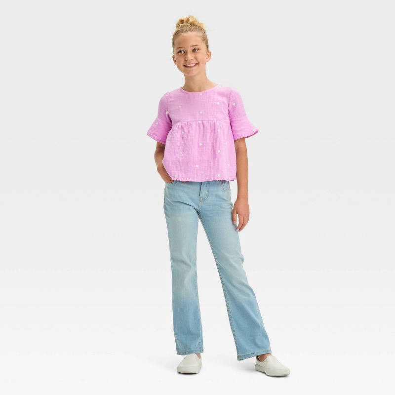 slide 5 of 7, Girls' Mid-Rise Bootcut Jeans - Cat & Jack™ Light Wash 6: Adjustable Waist, Denim Stretch, Full Length, 1 ct