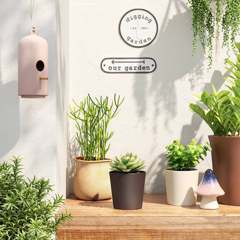 slide 2 of 4, Aesthetic Plastic Indoor Outdoor Planter Pot Foraging Brown 6.4"x6.4" - Threshold™, 1 ct