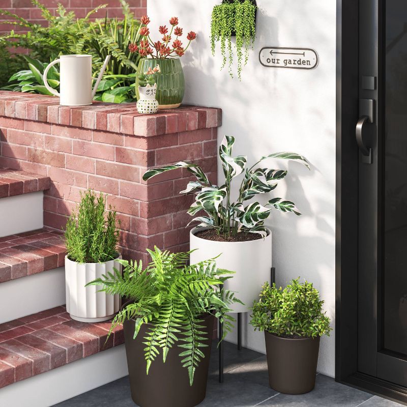 slide 2 of 4, Aesthetic Plastic Indoor Outdoor Planter Pot Foraging Brown 12.7"x12.7" - Threshold™, 1 ct