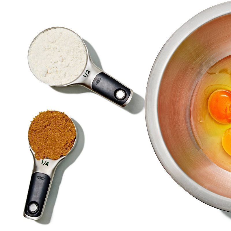 slide 4 of 5, OXO 4pc Stainless Steel Magnetic Measuring Cups Set Black: Nesting Design, Dishwasher-Safe, Includes 1 Cup to 1/4 Cup, 4 ct