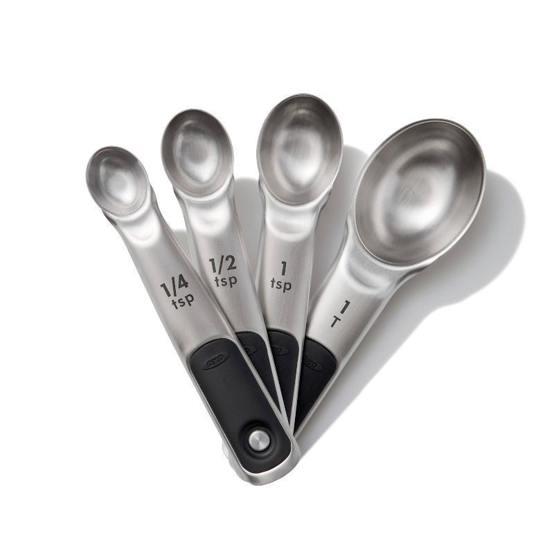 slide 2 of 5, OXO 4pc Stainless Steel Magnetic Measuring Spoons Black: Nesting Design, Dishwasher-Safe, Includes Teaspoon & Tablespoon, 4 ct