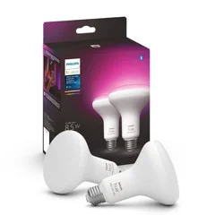 Philips Hue 2pk BR30 Color LED Smart Bluetooth Lights and Bridge Compatible: Energy Star, Dimmable, 1200 Lumens, 22-Year Life