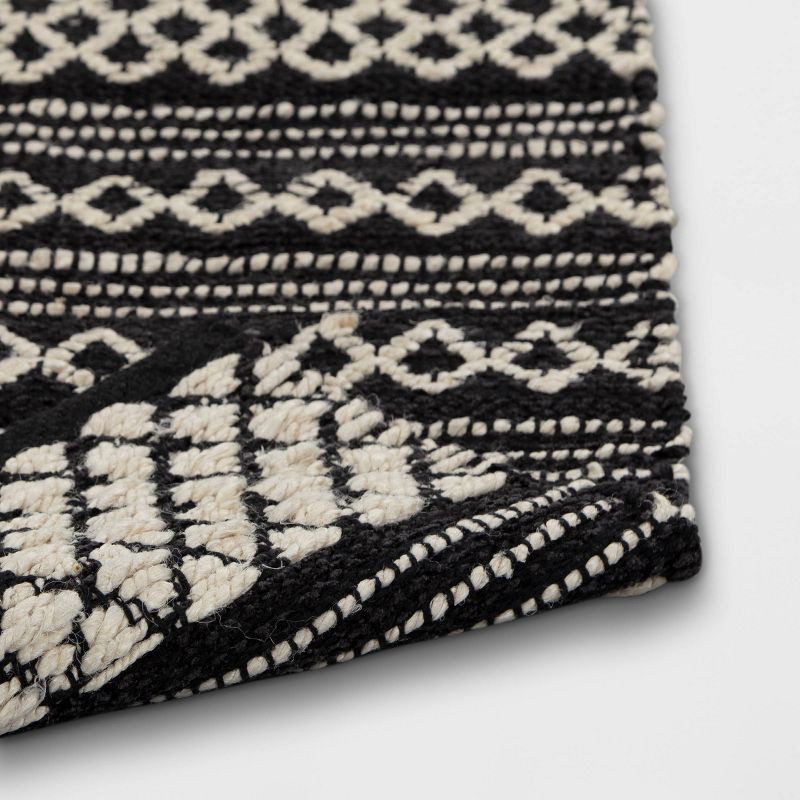 slide 4 of 4, 2'x3' Handloom Mixed Fibre Rug Black/White - Threshold™: Indoor Outdoor Diamond Pattern, Jute & Cotton, 1 ct
