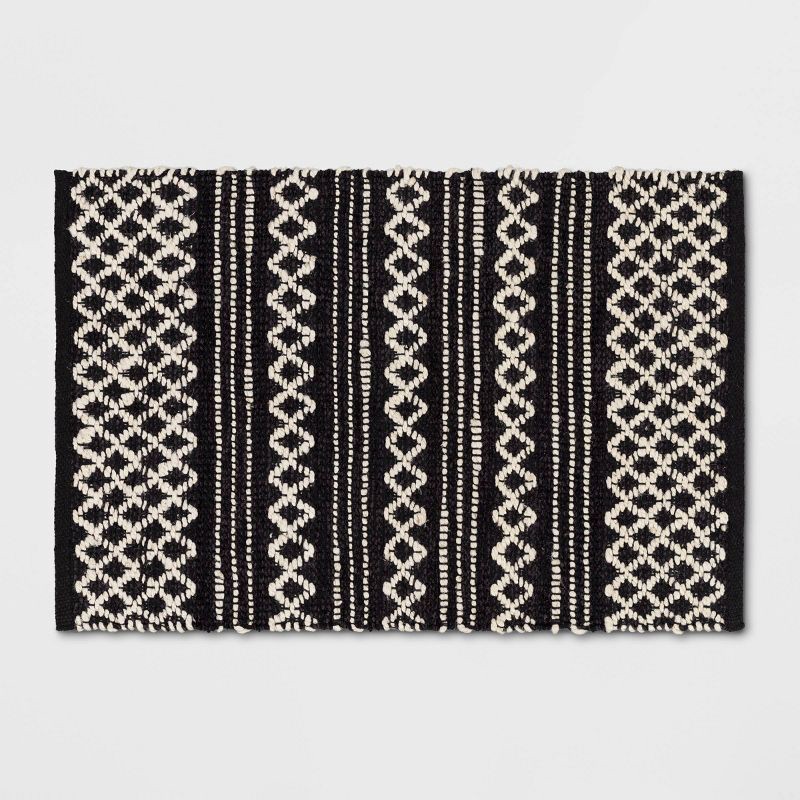 slide 1 of 4, 2'x3' Handloom Mixed Fibre Rug Black/White - Threshold™: Indoor Outdoor Diamond Pattern, Jute & Cotton, 1 ct