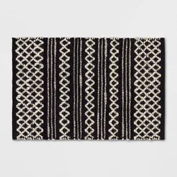 2'x3' Handloom Mixed Fibre Rug Black/White - Threshold™: Indoor Outdoor Diamond Pattern, Jute & Cotton