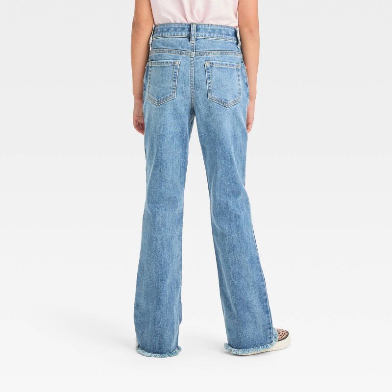 slide 2 of 3, Girls' Mid-Rise Flare Jeans - Cat & Jack™ Medium Wash 4: Adjustable Waistband, Stretch Denim, 1 ct