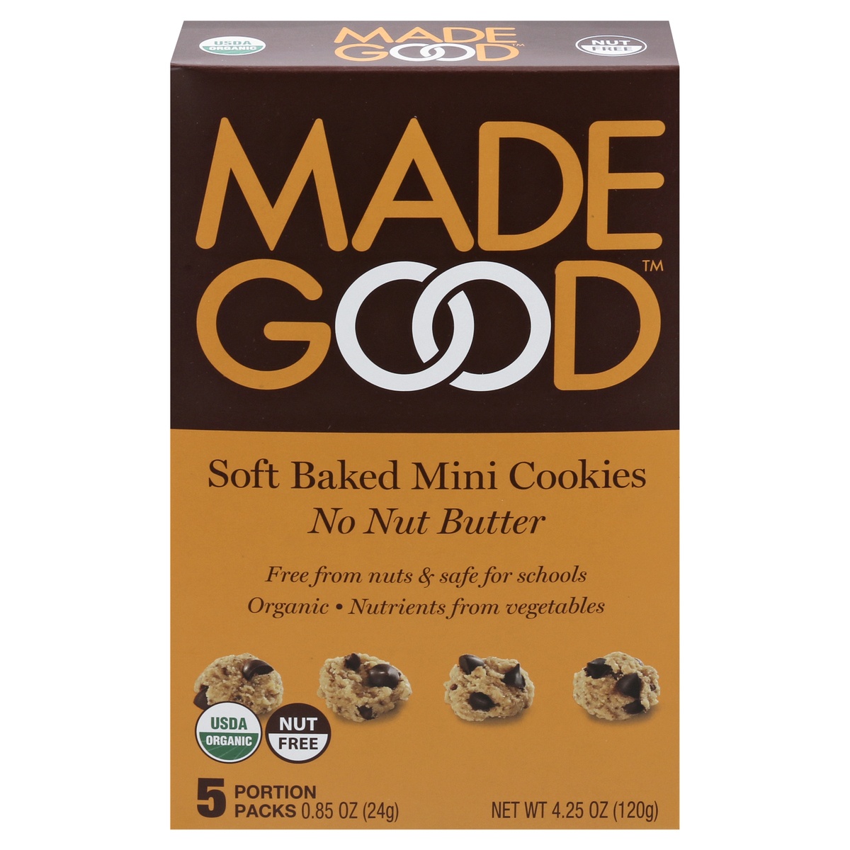 slide 1 of 1, MadeGood Cookies, Mini, No Nut Butter, Soft Baked, 4.25 oz