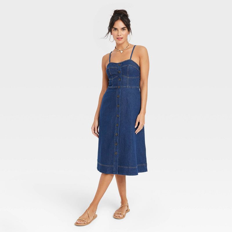 Women's Sleeveless Denim Corset Midi Sundress - Universal Thread Indigo S 1  ct | shipt