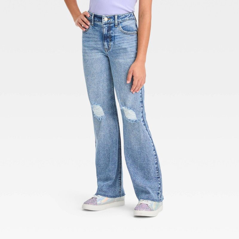 slide 1 of 3, Girls' High-Rise Baggy Wide Leg Jeans - art class™ Medium Wash 10, 1 ct