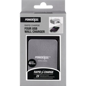 slide 1 of 1, PowerXcel Rapid Charge 4 Usb Wall Charger, Silver, 1 ct