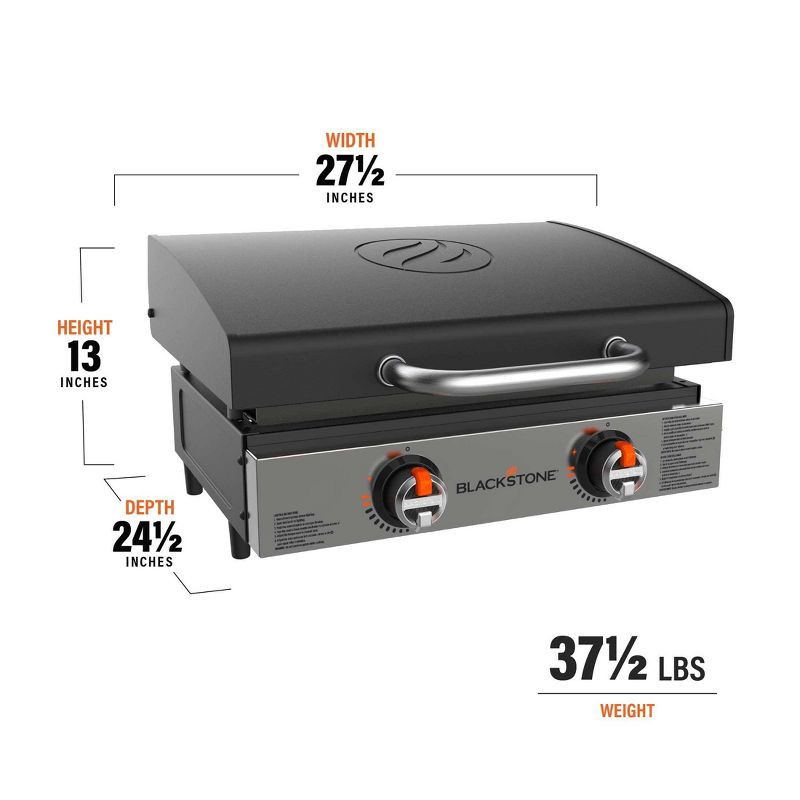 slide 2 of 6, Blackstone 2 Burner 22" Tabletop Griddle Front with Hood 24000 BTU Gas Grill 2144 - Black: Portable, Cast Iron Cooking Surface, 1 ct