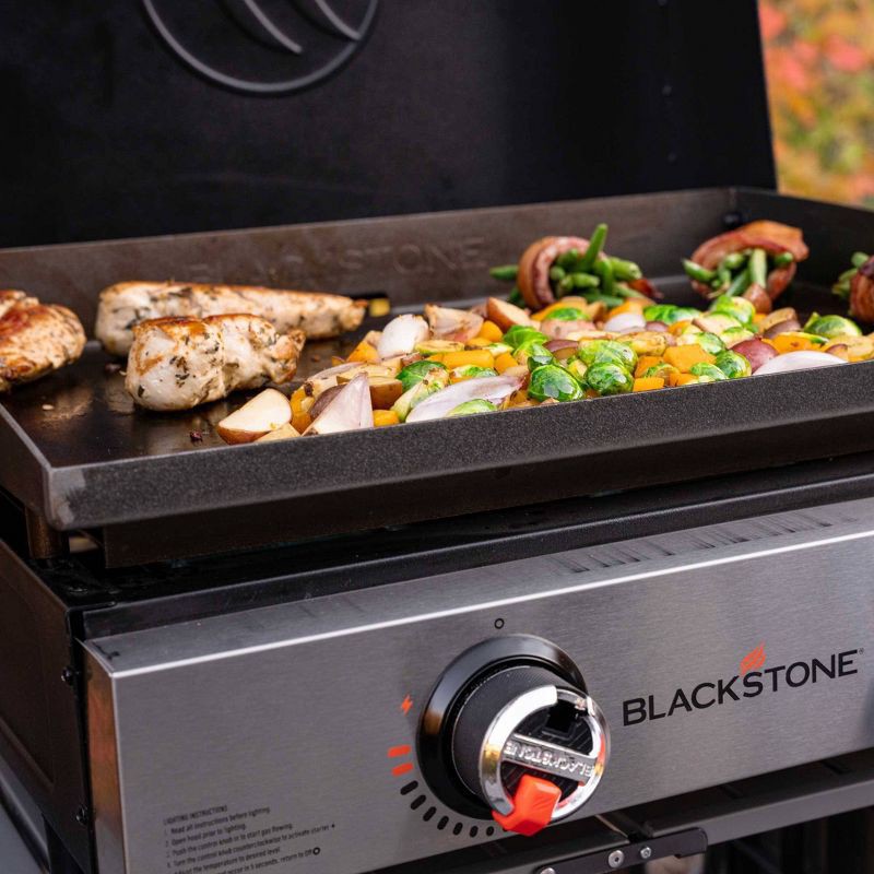 slide 4 of 6, Blackstone 2 Burner 22" Tabletop Griddle Front with Hood 24000 BTU Gas Grill 2144 - Black: Portable, Cast Iron Cooking Surface, 1 ct