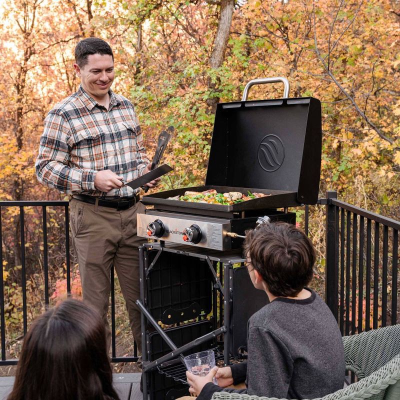 slide 6 of 6, Blackstone 2 Burner 22" Tabletop Griddle Front with Hood 24000 BTU Gas Grill 2144 - Black: Portable, Cast Iron Cooking Surface, 1 ct