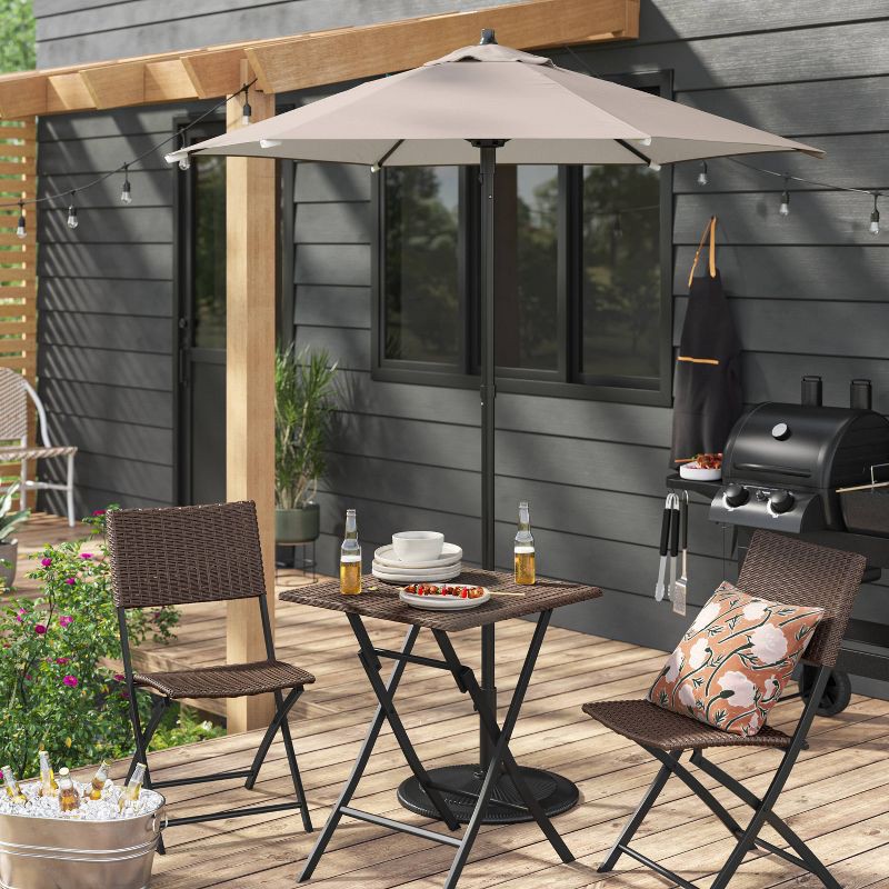 slide 2 of 6, 6' Round Outdoor Patio Market Umbrella Tan with Black Pole - Room Essentials™: Includes Carrying Bag, Steel Frame, 1 ct