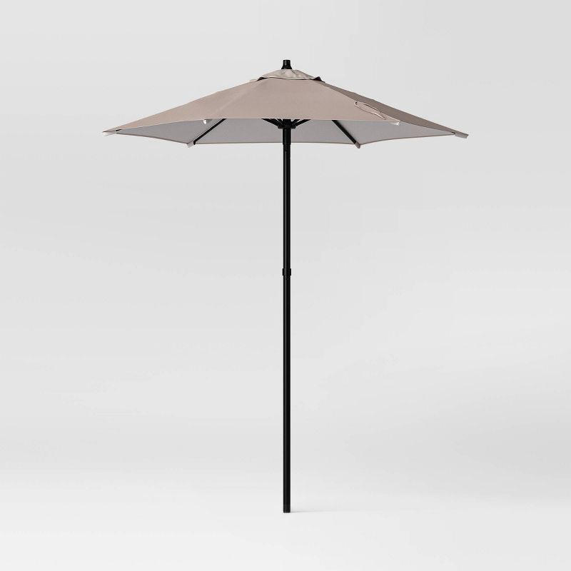 slide 1 of 6, 6' Round Outdoor Patio Market Umbrella Tan with Black Pole - Room Essentials™: Includes Carrying Bag, Steel Frame, 1 ct