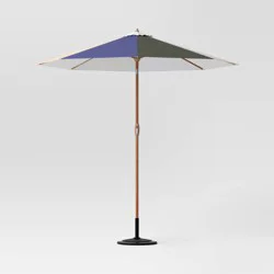 9' Round Color-Blocked Outdoor Patio Market Umbrella Basil with Faux Wood Pole - Threshold™