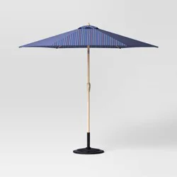 9' Round Dashed Lines Outdoor Patio Market Umbrella with Faux Wood Pole - Threshold™: Fade-Resistant, Crank Tilt