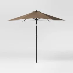 9' Round Outdoor Patio Market Umbrella Mocha with Black Pole - Threshold™