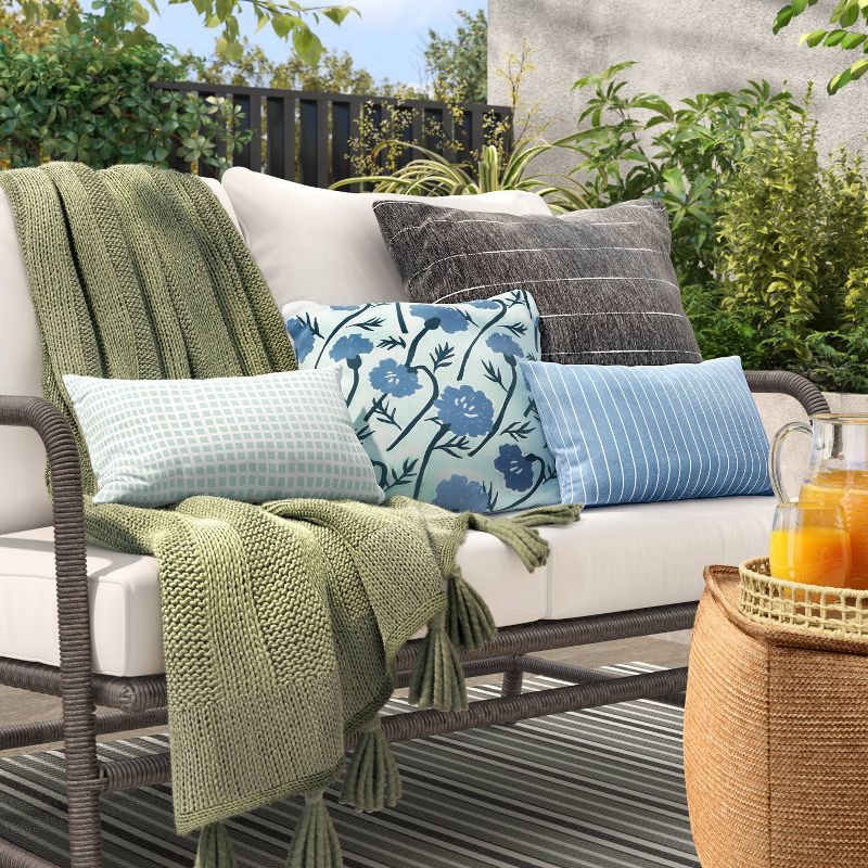 slide 3 of 4, 17"x17" Calendula Floral Square Outdoor Throw Pillow Assorted Blues - Room Essentials™: UV & Weather-Resistant, Recycled Material, 1 ct