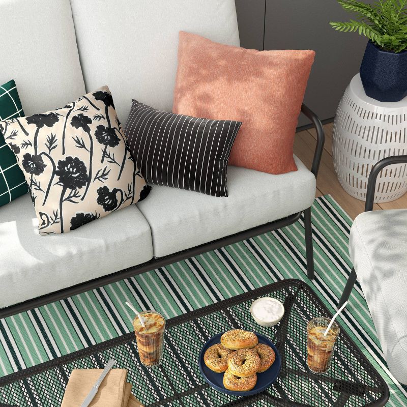 slide 4 of 4, 10"x17" Pin Stripe Rectangular Outdoor Lumbar Pillow Black - Room Essentials™: UV & Weather-Resistant, Recycled Materials, 1 ct