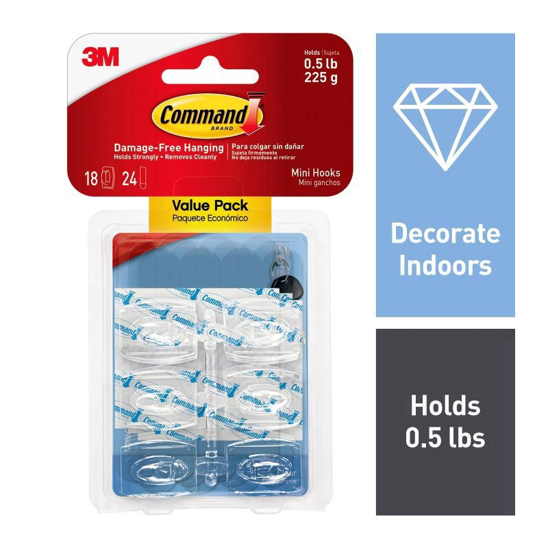 slide 1 of 2, Command Clear Damage-Free Hooks Value Pack, 18 ct