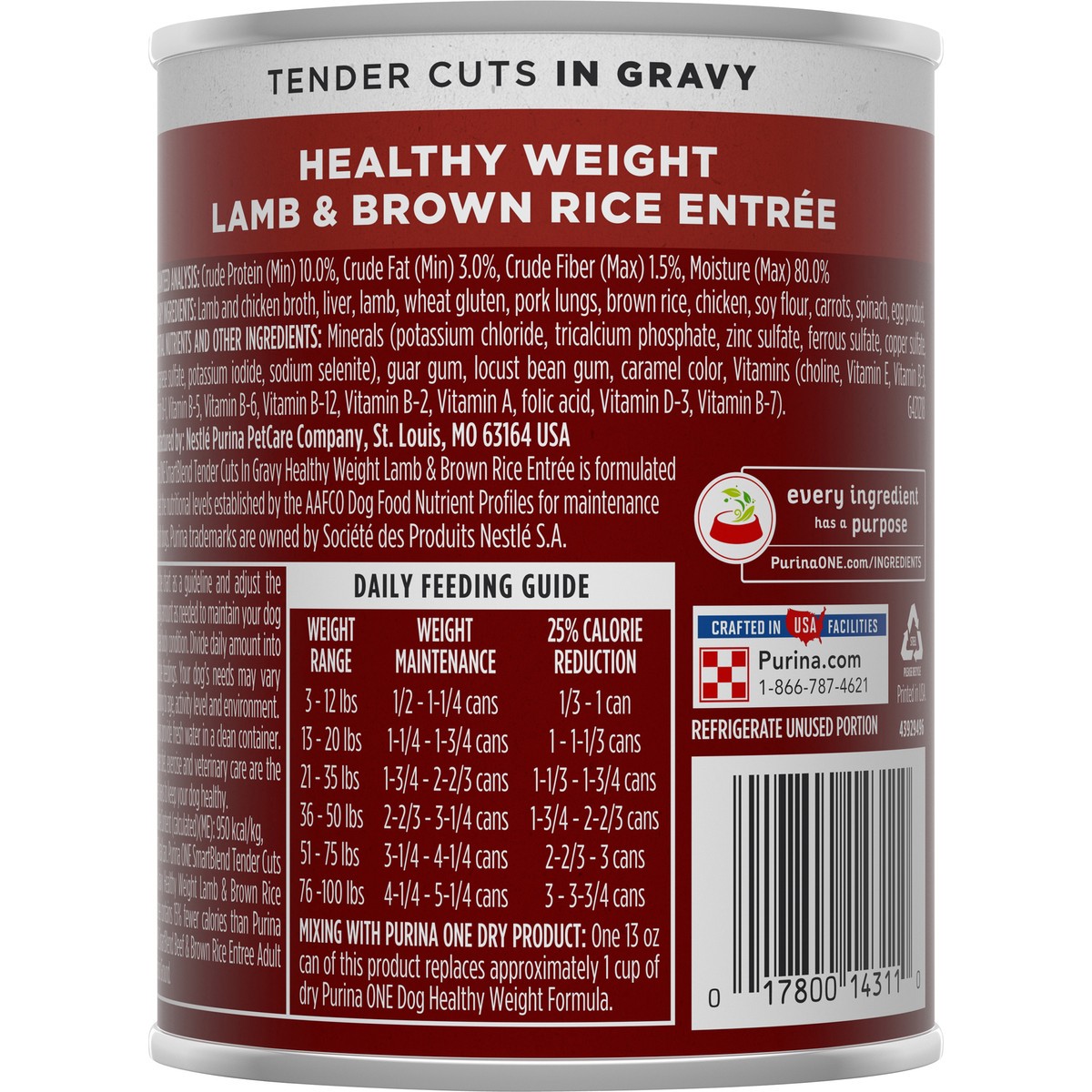 slide 3 of 7, ONE Purina ONE Plus Tender Cuts in Gravy Healthy Weight Lamb and Brown Rice Entree in Wet Dog Food Gravy, 13 oz